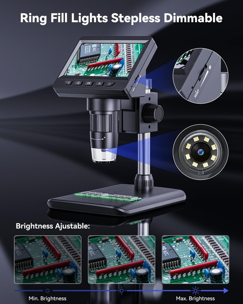 Digital Microscope, Coin Microscope with Light Adjustable Brightness 4.3" HD ...