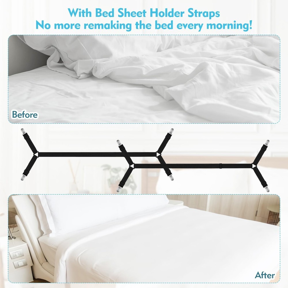 Heavy Duty Sheet Clips & Adjustable Fitted Sheet Straps - Securely Hold Mattr...