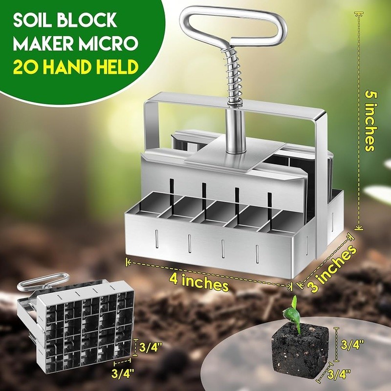 Handheld Soil Block Maker Stainless Steel Tool Seed Germination Transplanting US