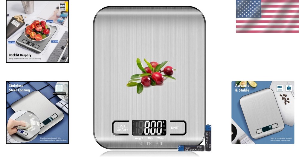 Digital Kitchen Scale with Backlit LCD - 11lb Capacity for Precision Cooking