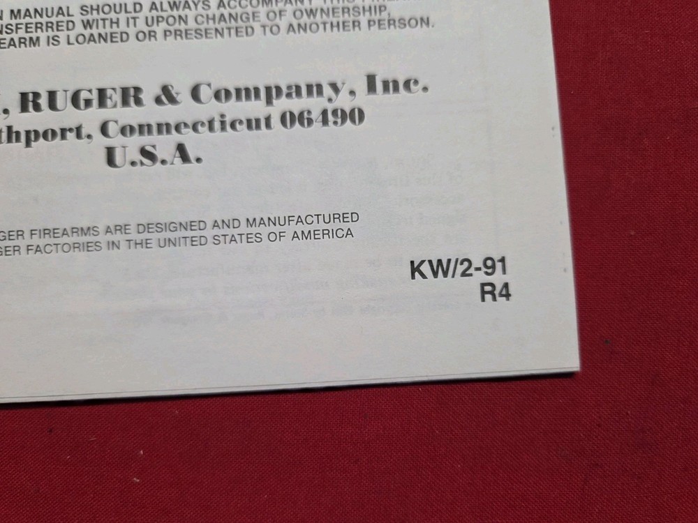 Ruger SP 101 Manual/Instructions. 19 Page's.