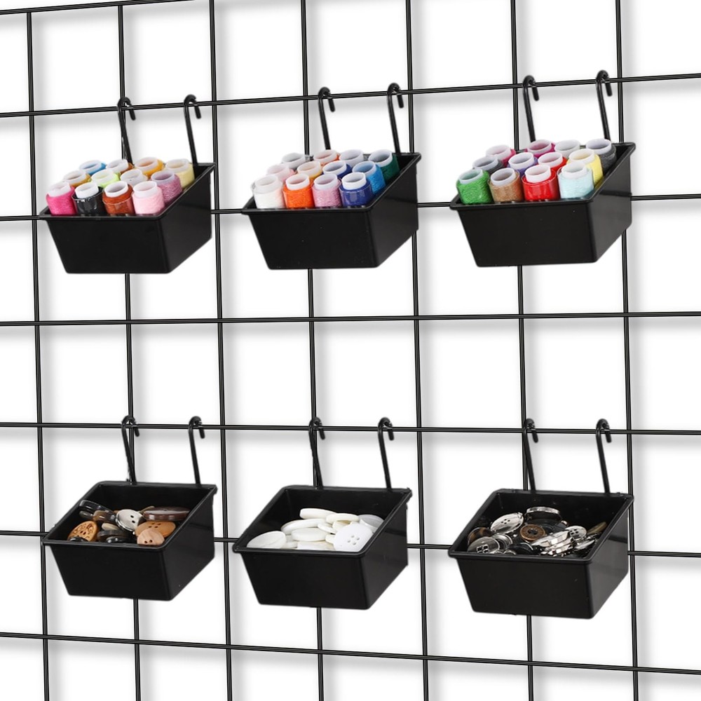 6 Pcs Grid Wall Storage Bin with Hooks, Square Shape Hanging Baskets, 3.5 x 2...