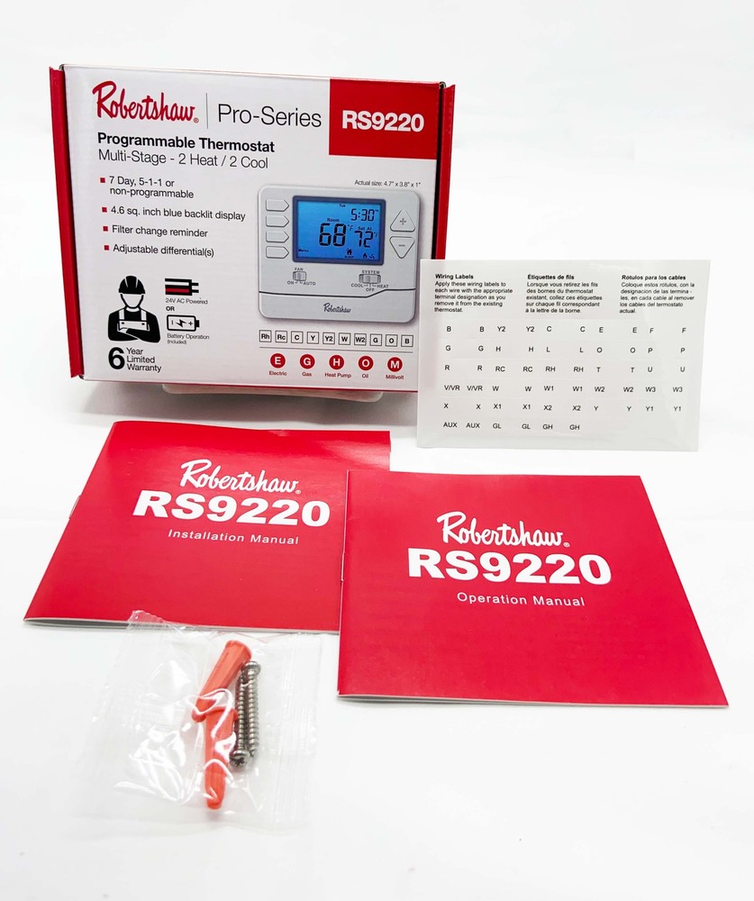 Robertshaw Programmable Multi-Stage 2H/2C 7 Day Wall Thermostat RS9220