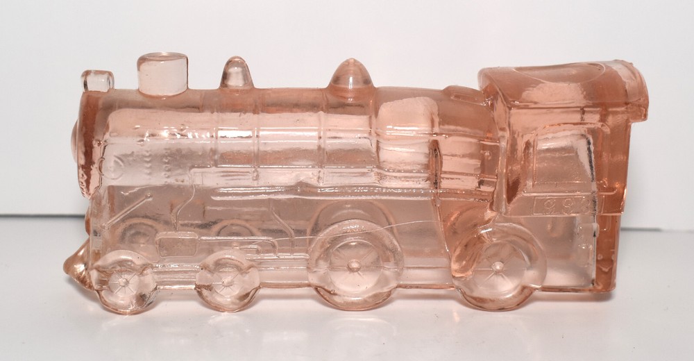 Vintage Pink Depression Glass Train Locomotive Engine Candy Container
