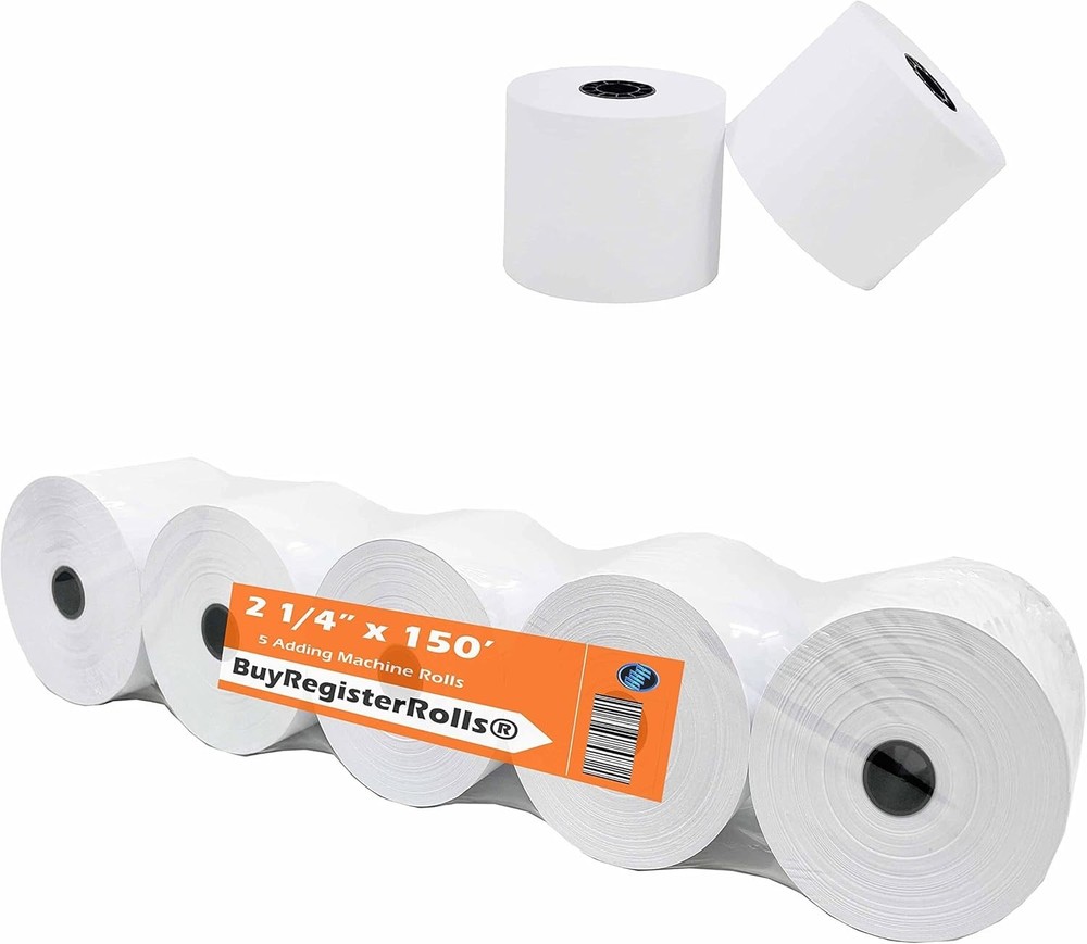 Versatile 5-Pack Adding Machine Tape Rolls - 2 1/4 x 150 ft with Warning Stripe