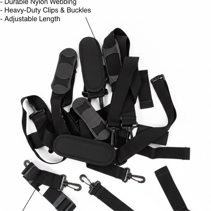 Universal Replacement Straps & Pads, Adjustable, Heavy-Duty Clips, Padded, Black