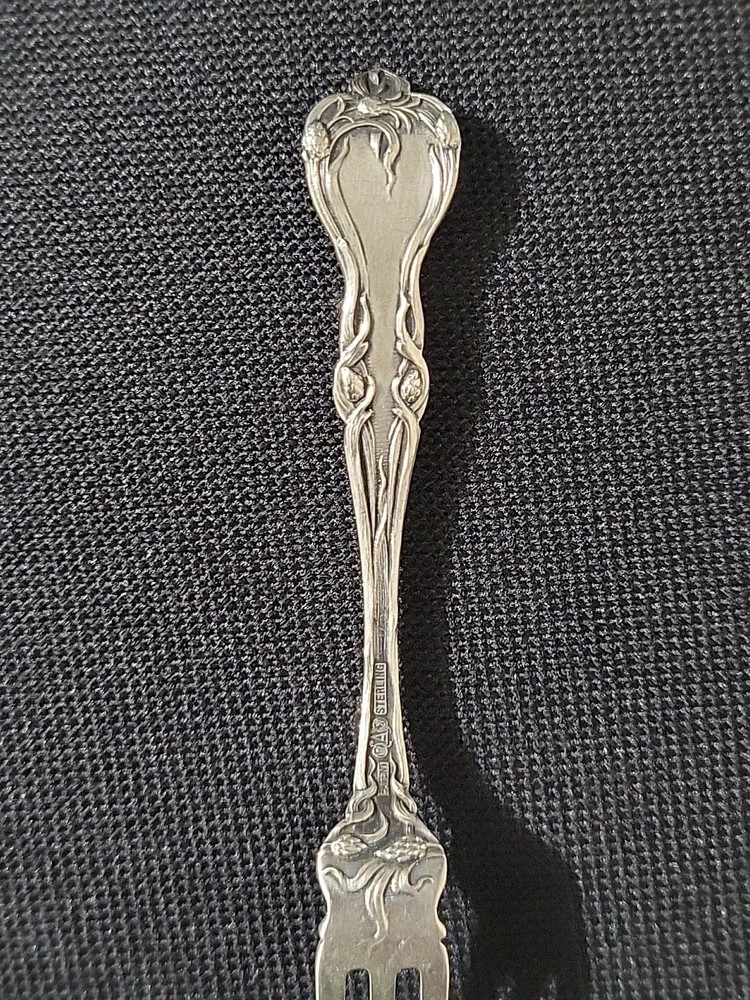 Antique Alvin Iris Pattern Sterling Silver Lemon Fork Art Nouveau c1904