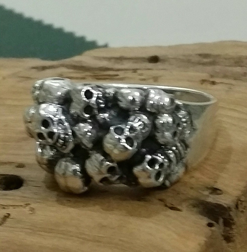 MENS RING SKULL HEAD MOTORCYCLE HARLEY 925 SILVER