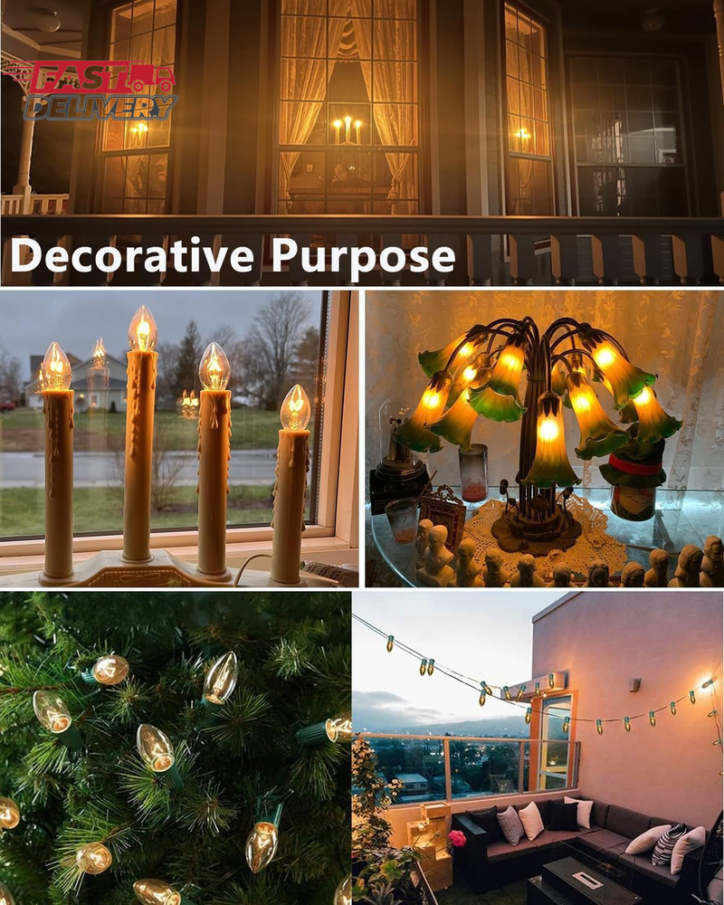 7 Watt Night Light Bulb Warm White Replacement Bulbs - E12 Window Candle Light B