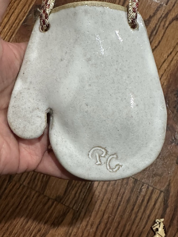Ceramic Mitten Wall Pocket Hanging Christmas Decor Singed PC