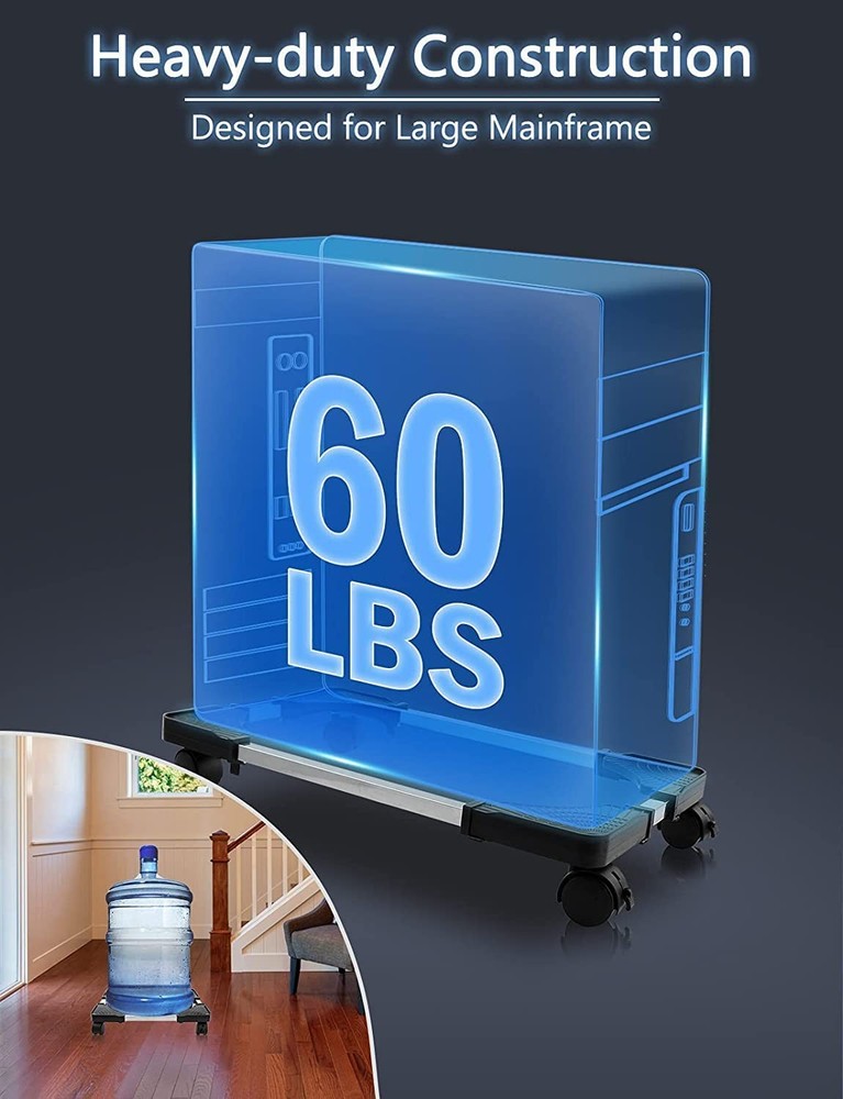 Computer Tower Stand, PC Stand, Adjustable Mobile CPU Stand with Rolling Whee...