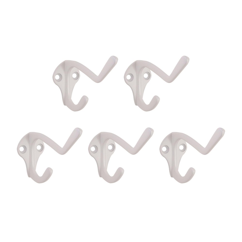 188136 Double Hat & Coat Hook 5pack White 5 Pack