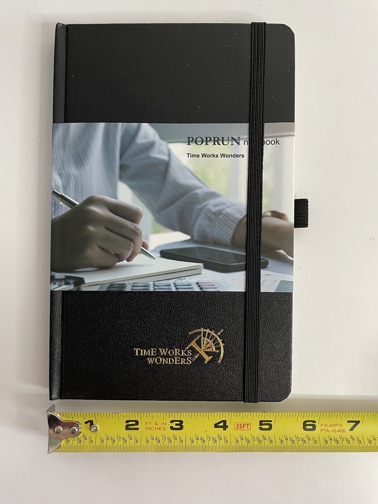 Poprun Notebook Lined Page Numbered Journal - Time Works Wonders Unused Black
