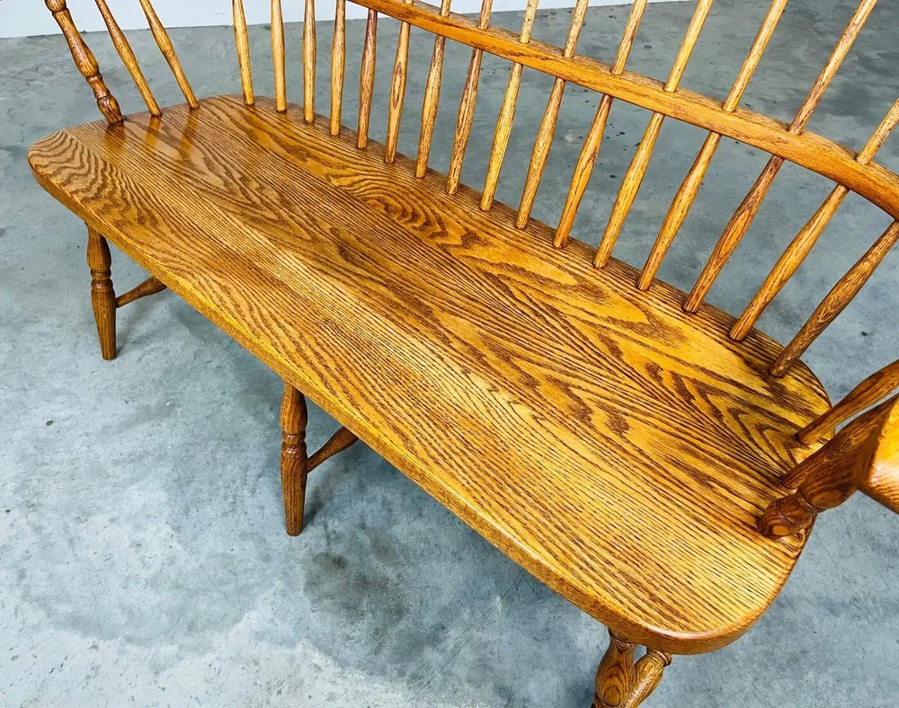 Vintage Oak Windsor Spindle Back Prosper's Bench or Settee 1970s