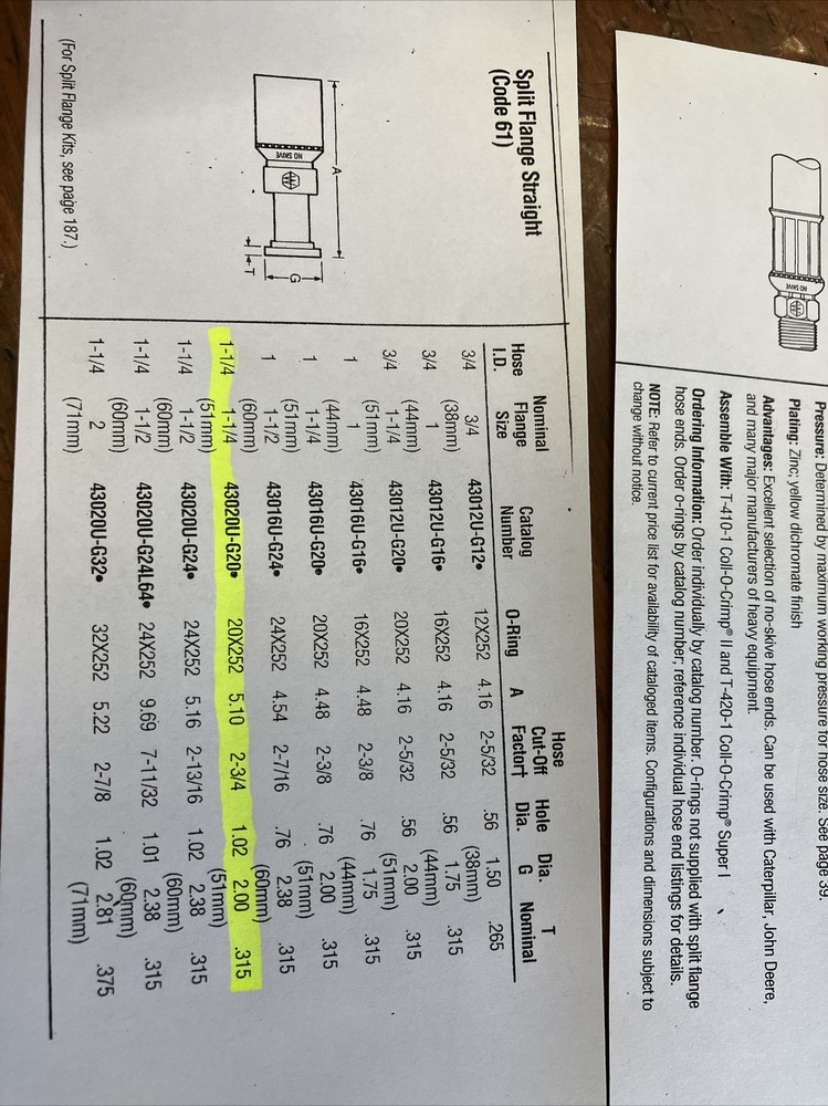 43020U-G20 Eaton Hose End Code 61 flange straight