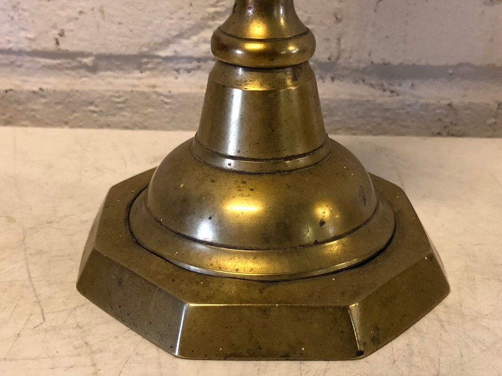 Antique 19th Century Plain Brass Candlestick with Octagonal Base