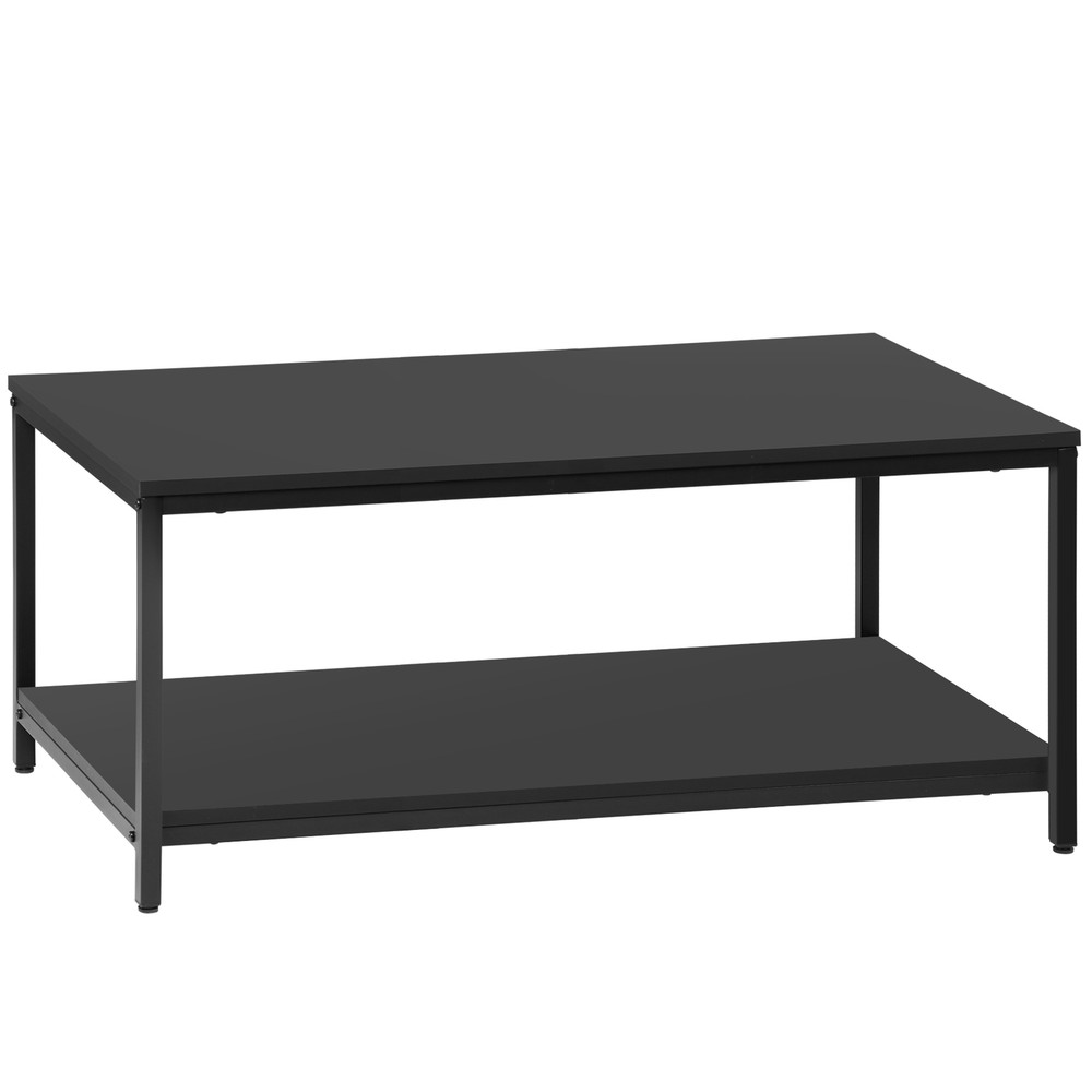 2-Tier Coffee Table Simple Modern Rectangular Center Table for Living Room Black