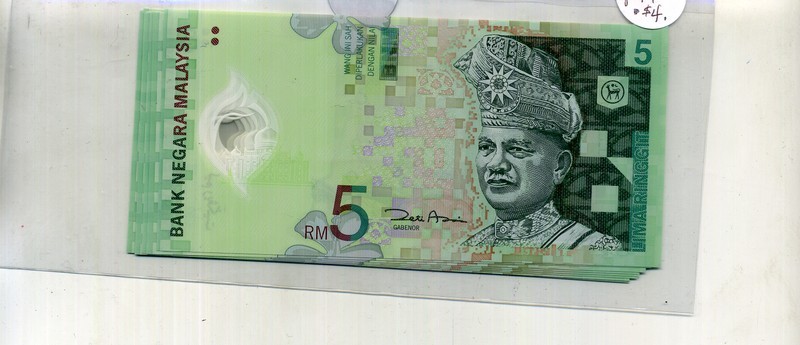 MALAYSIA 5 RINGGIT 10 CONSECUTIVELY NUMBERED CURRENCY NOTES 1578E