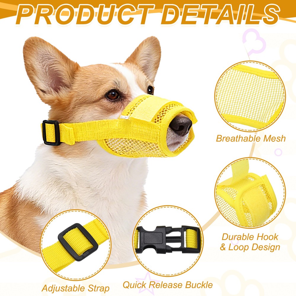 Dog Muzzle Soft Mesh Muzzle Mouth Guard Cover Yellow XL