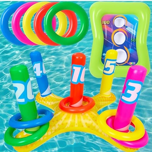2 Sets Inflatable Pool Toss Game Combo Set Includes Ring Toss & Corn-Toss Game