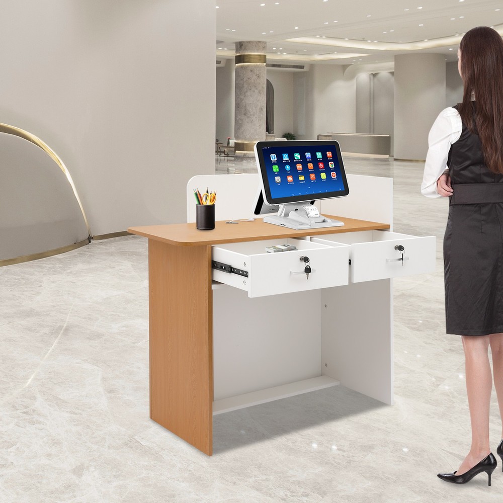 Modern Front Desk Reception Counter, Reception Desk for Salons with LED Light