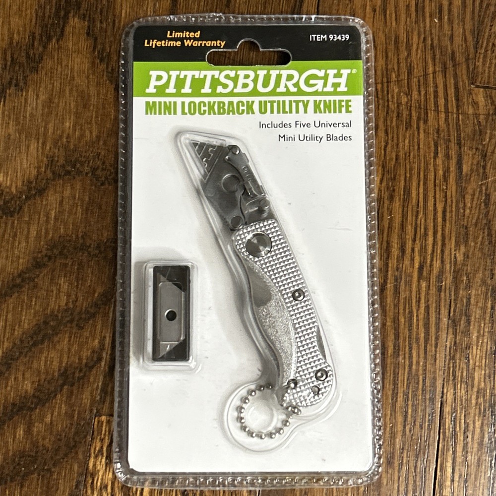 Pittsburgh 93439 Mini Folding Lock-Back Utility Knife – 5 Blades – Quick Change