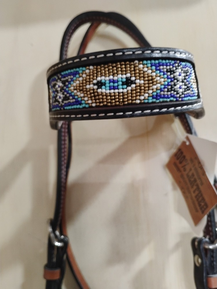 NWT Browband Headstall with Tooling and Inlaid Bead work