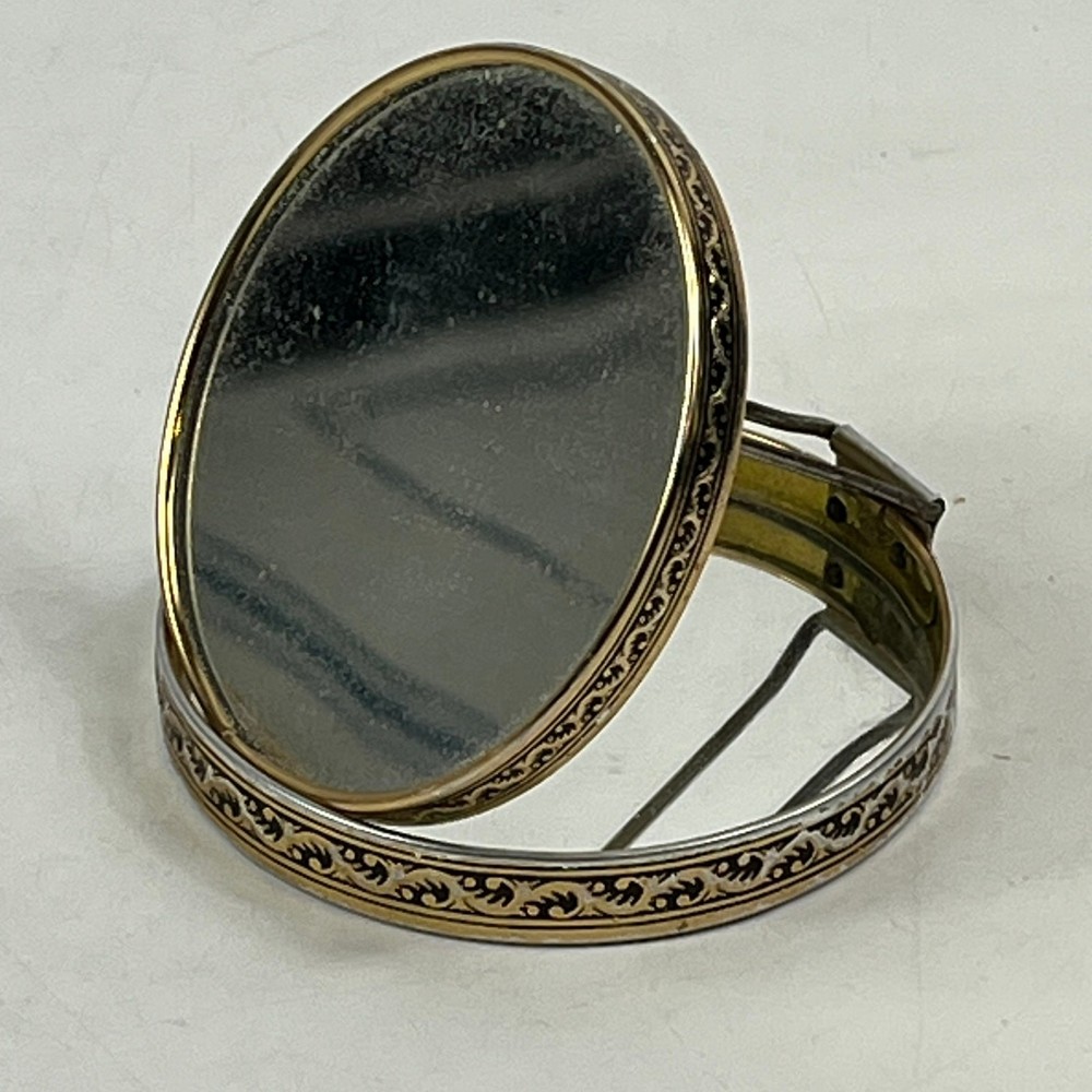 Vintage Folding Vanity Compact Mirror Pearl Lid Round Standing Makeup Mirror