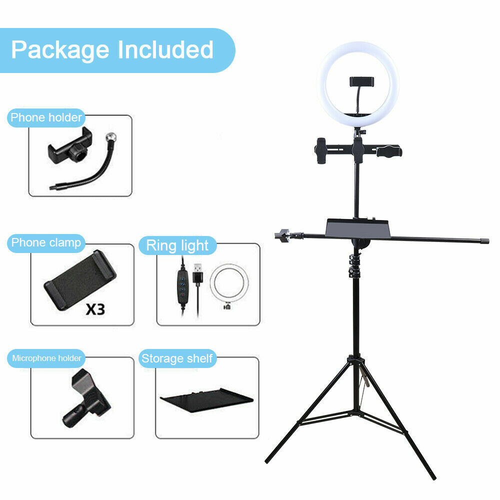 Floor/ Desktop Tripod Stand Tablet Holder LED Selfie Ring Light for iPad Studio