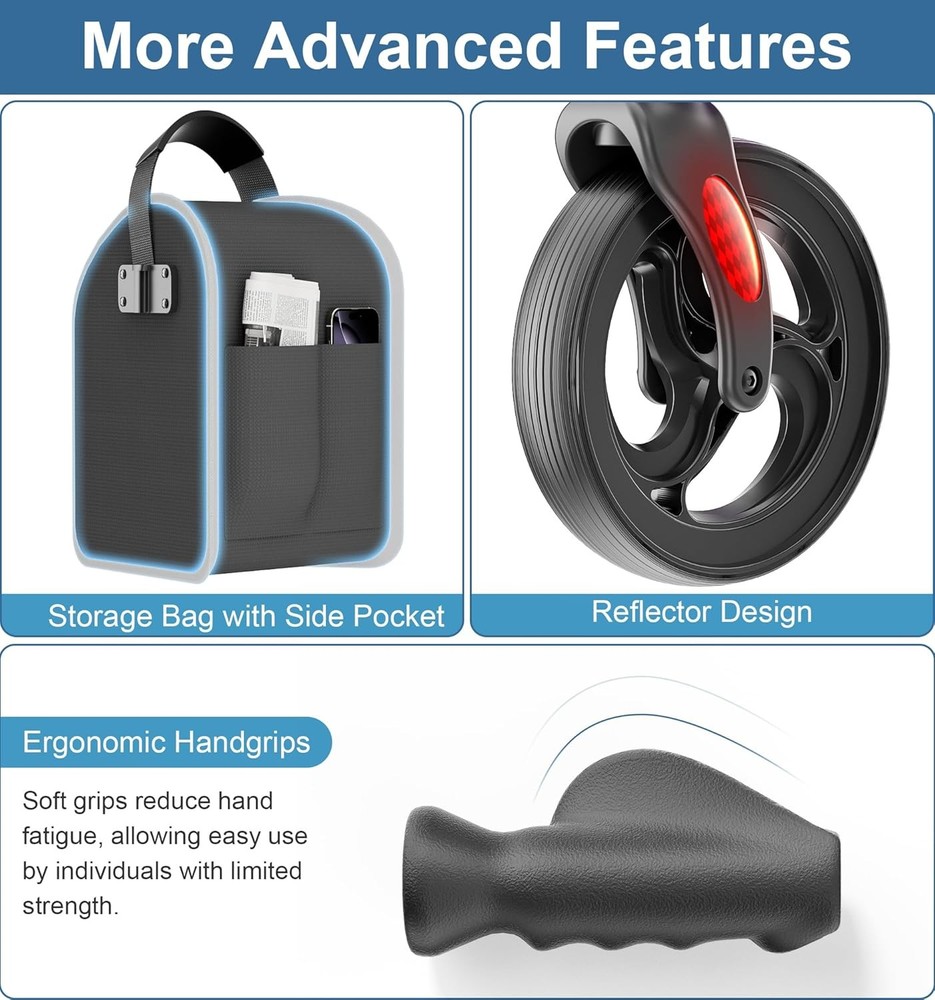 Three Wheel Walker Foldable Aluminum Lightweight Adjustable Mobility Aid