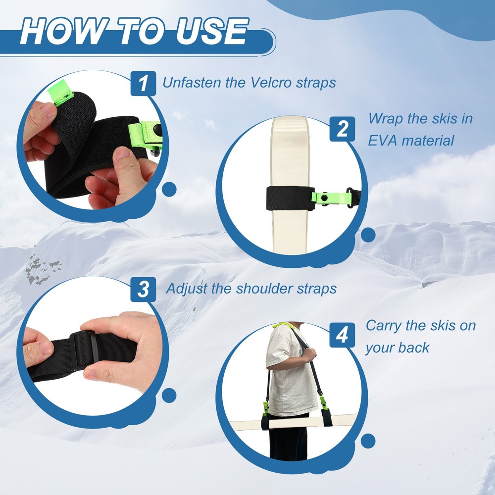Ski Strap, Adjustable Ski Carrier Shoulder Straps,2Pcs& Black & Green & 49.6"
