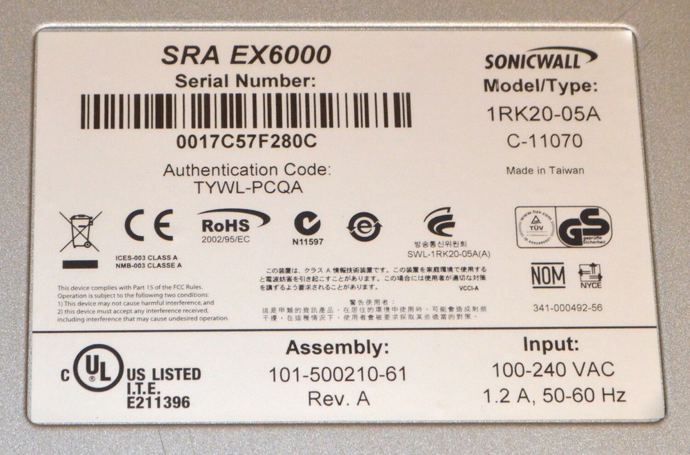 SonicWall E-Class SRA EX6000 *Used* 1RK20-05A