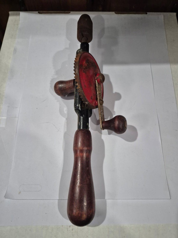 Vintage Hand Drill Antique Eggbeater Style Red