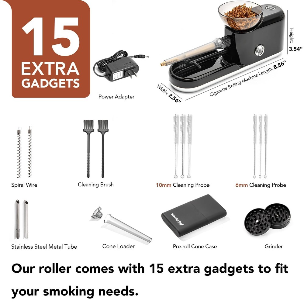 Cigarette Rolling Machine, Electric Pre Roll Automatic Preroll Black