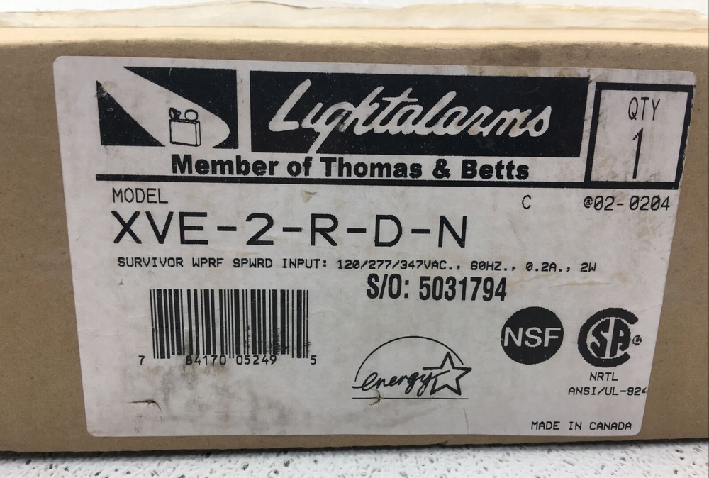 XVE-2-R-D-N THOMAS AND BETTS LIGHTALARMS EXIT SIGN BLACK