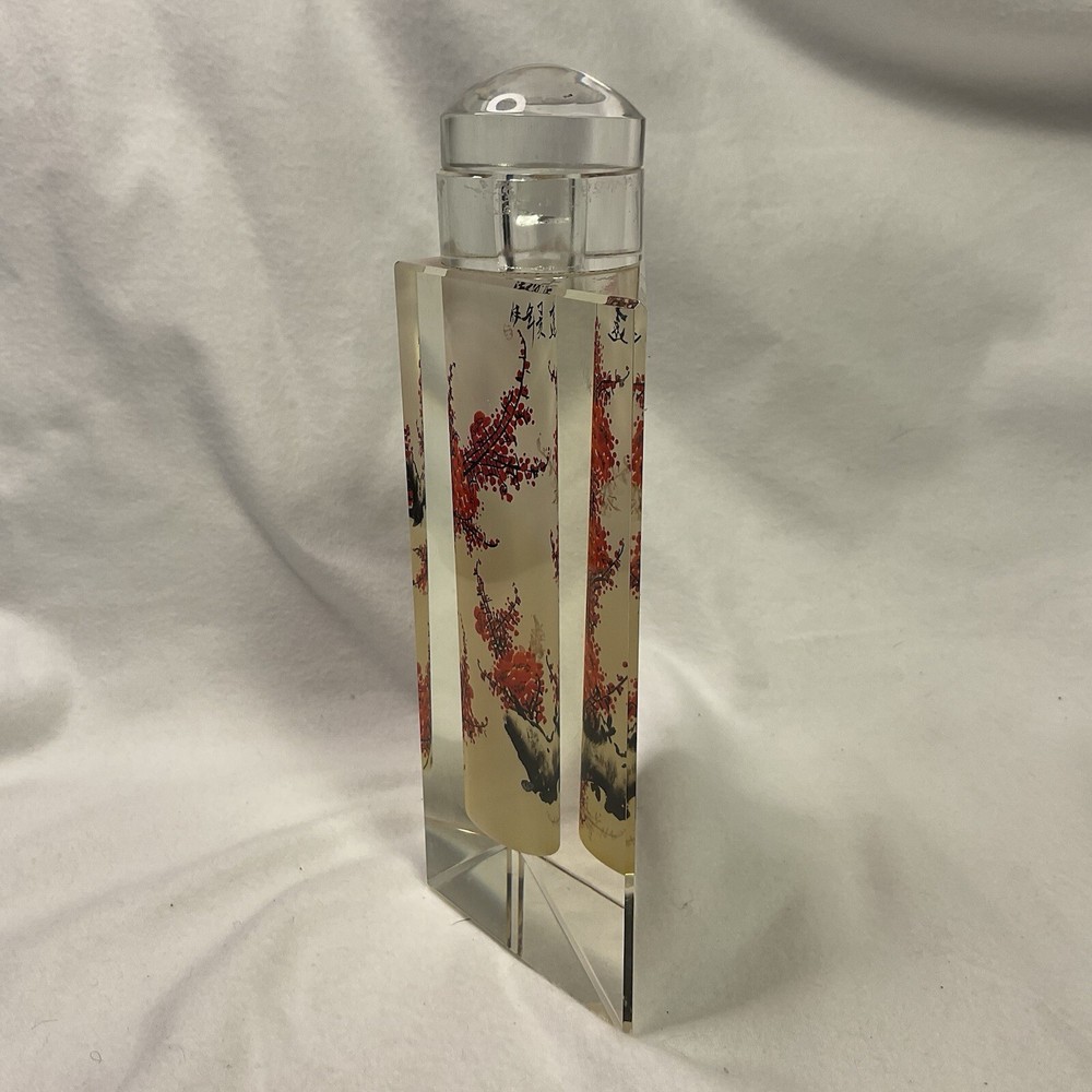 Vintage Triangle Perfume / Snuff Bottle, Reverse Hand Painted- 7.75 "