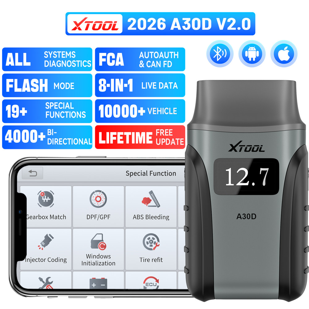 XTOOL A30D V2.0 Bluetooth OBD2 Scanner Bidirectional Full System Diagnostic Tool