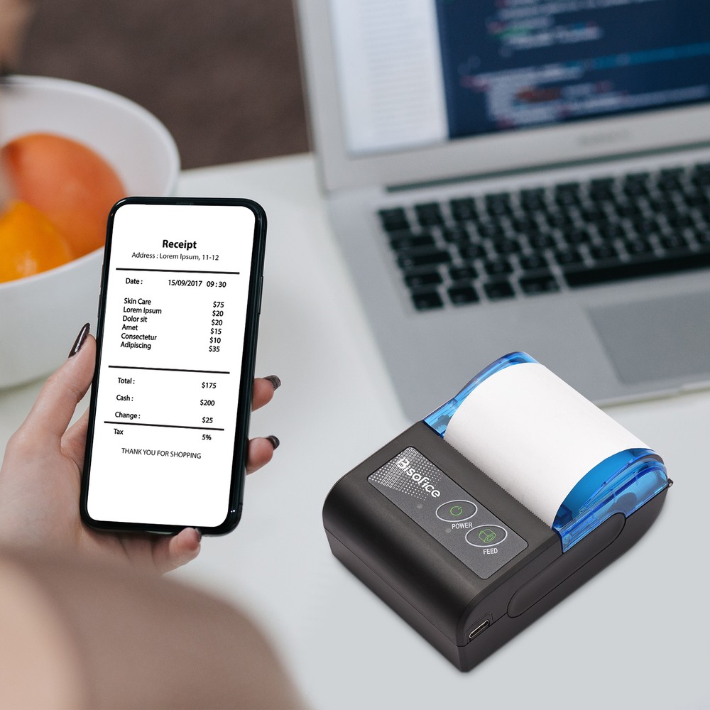 Bisofice 58mm Portable BT&USB Thermal Receipt Printer Mini Bill Ticket Printer E