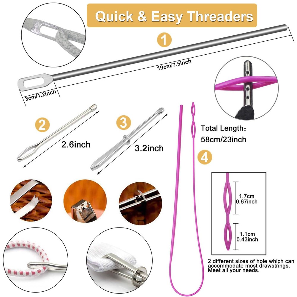 "12PCS 66"" XL Drawstring Cords Replacement with 4 Threaders for Pants"