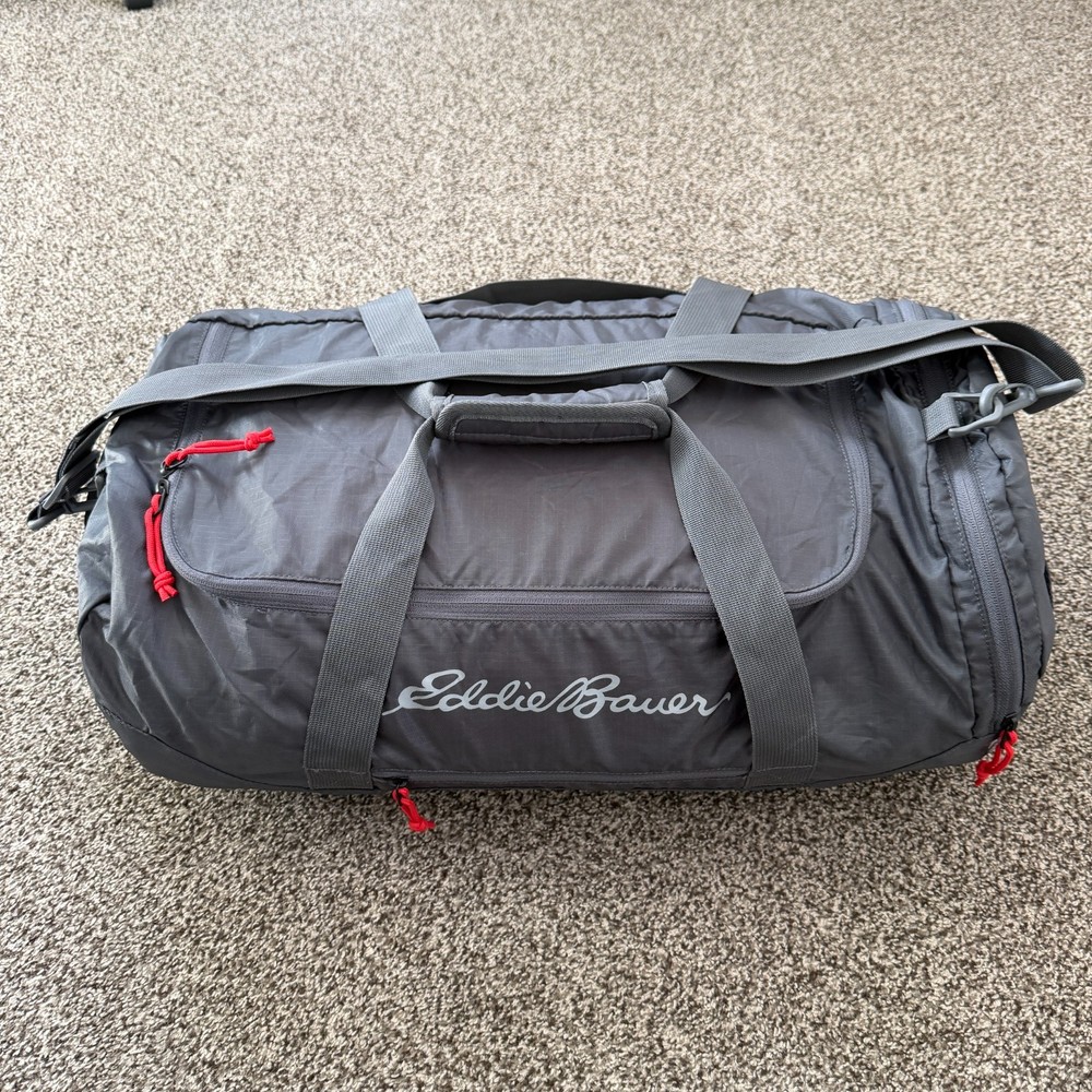 Eddie Bauer Stowaway Packable 45L Duffel Bag Ripstop 45L Gray EUC