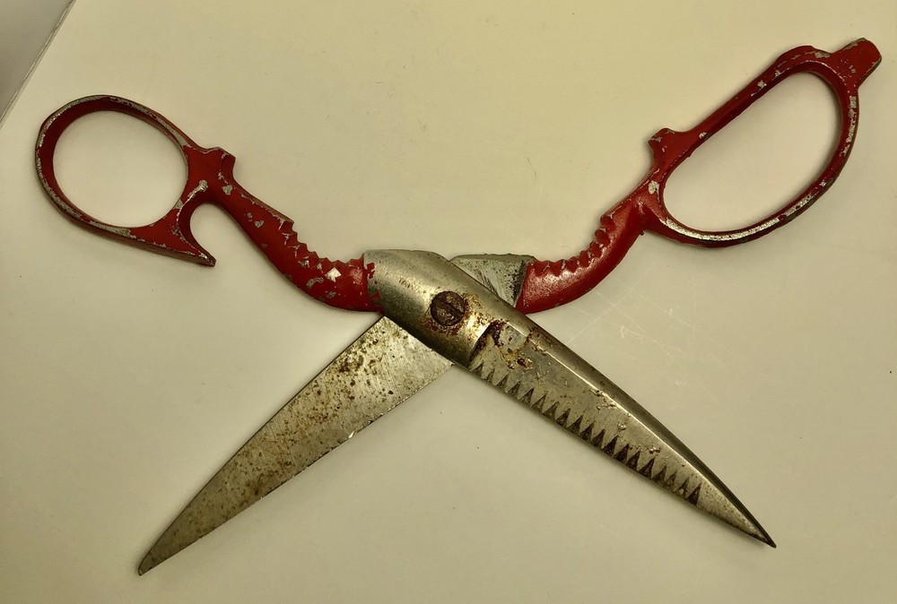 Vintage Kitchen Utility Shears Red Handle Claw Bottle Opener Multipurpose