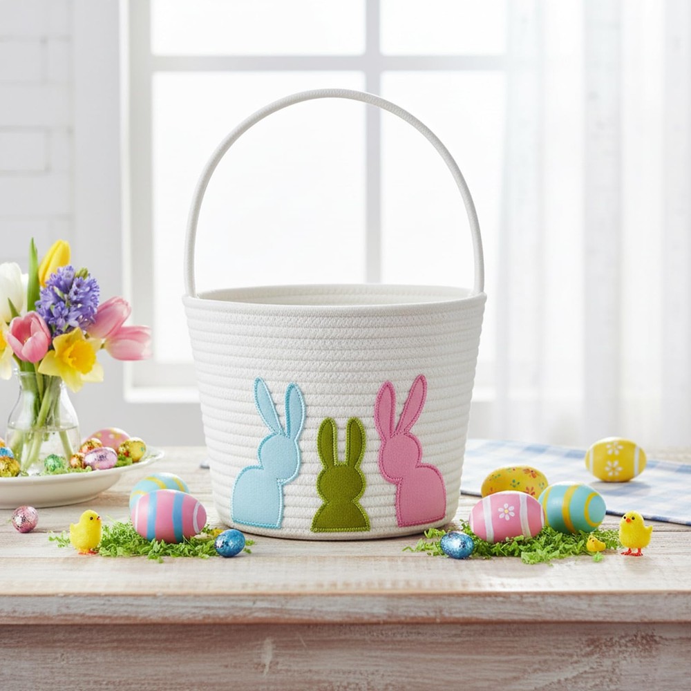 E-FirstFeeling Easter Baskets for Kids, Woven Easter Bunny Basket with Handle...