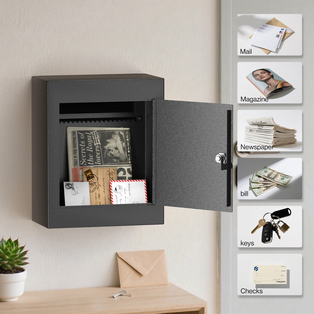 Through The Wall Key Drop Box with Adjustable Chute, Locking Rainproof Mailbox