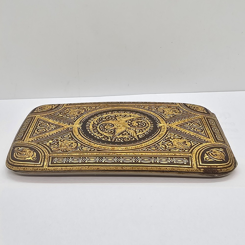 antique spain toledo cigar vesta case damascene dragon rectangular