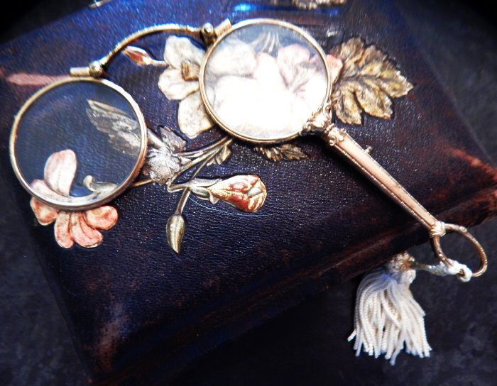 Antique Victorian Working Magnifying Folding Lorgnette Spectacles Eyeglasses