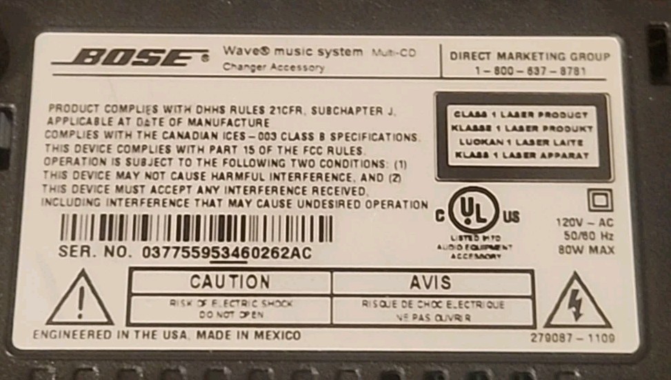 Bose® Wave® Music System Multi-CD Changer Accessory Graphite Gray Untested READ