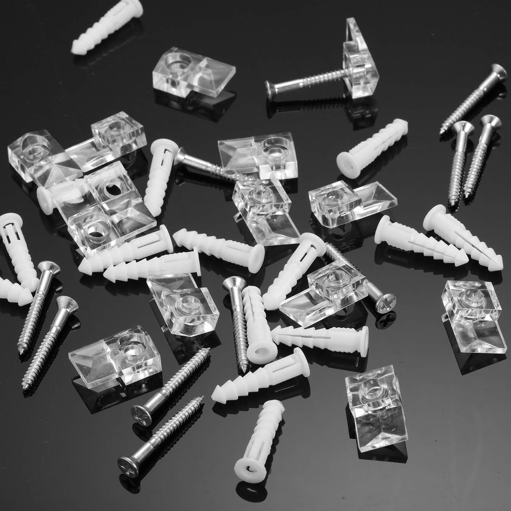 20 Pack Clear Mirror Holder Clips for Easy Wall Mounting & Glass Installation
