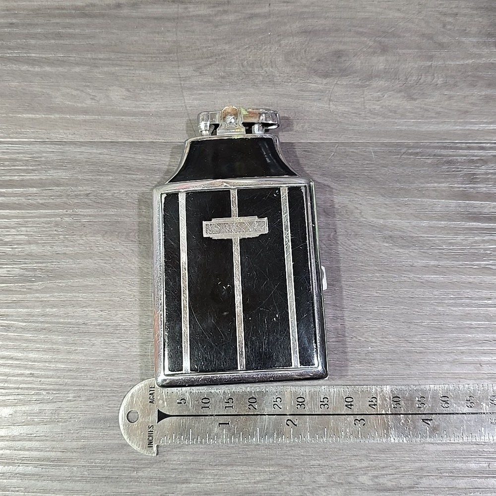 VINTAGE 1940s ART DECO RONSON MASTERCASE LIGHTER & CIGARETTE CASE BLACK Untested