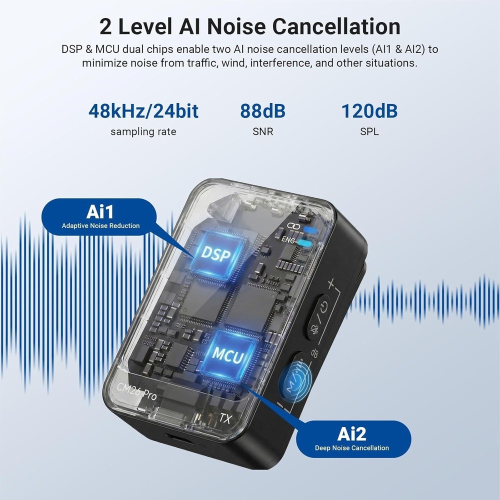 NEEWER CM26 Pro AI Wireless Lavalier Microphone + Charging Case SEALED