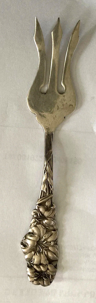 Antique Sterling Silver 3 Tine Fork Blossoms Flowers